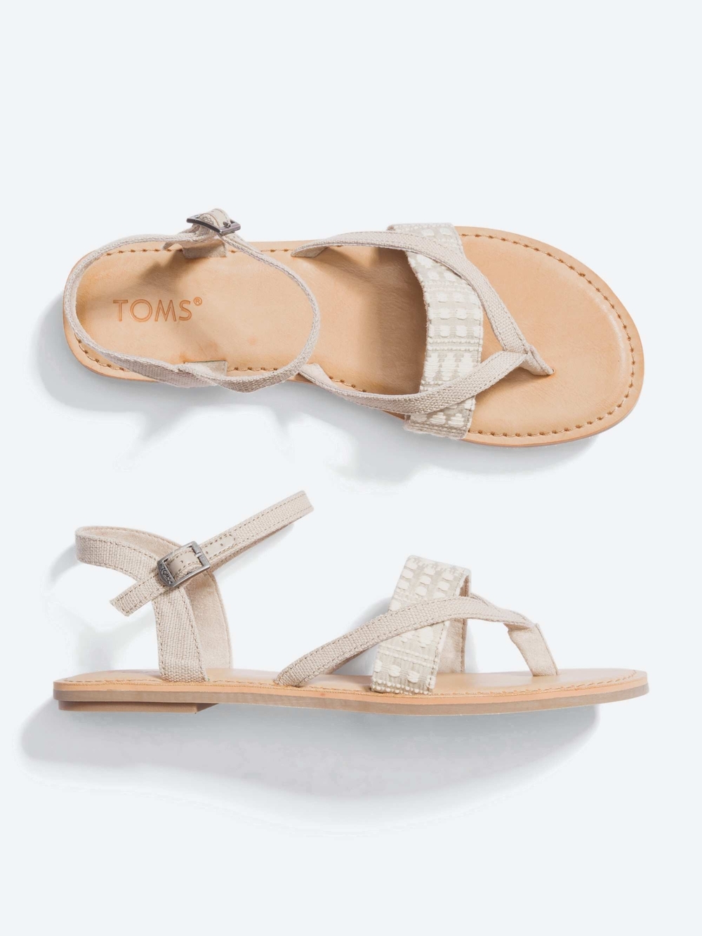 TOMS Beige Textured Strap Leather Sandals